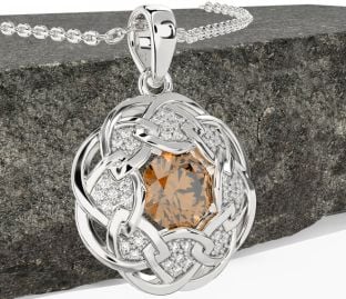 Diamond Citrine White Gold Celtic Necklace
