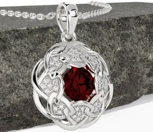 Diamond Garnet White Gold Celtic Necklace