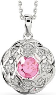 Diamond Pink Tourmaline White Gold Celtic Necklace