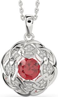 Diamond Ruby White Gold Celtic Necklace
