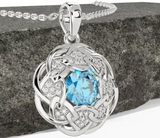 Diamond Topaz White Gold Celtic Necklace