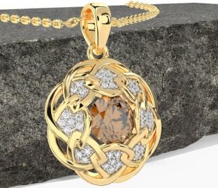 Diamond Citrine Gold Celtic Necklace