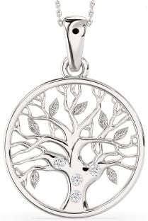 Large Diamond White Gold Tree Of Life Round Necklace
