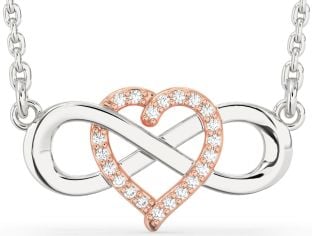 Diamond Platinum & Rose Gold Heart Infinity Necklace