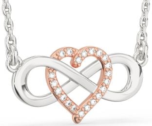 Diamond Platinum & Rose Gold Heart Infinity Necklace