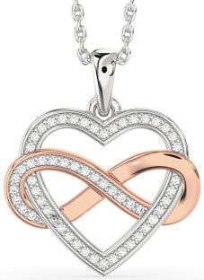 Diamond Platinum & Rose Gold Heart Infinity Necklace