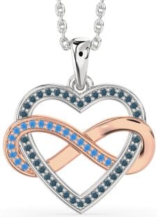London Blue Topaz & Swiss Blue Topaz Platinum & Rose Gold Heart Infinity Necklace