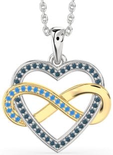 London Blue Topaz & Swiss Blue Topaz Platinum & Yellow Gold Heart Infinity Necklace