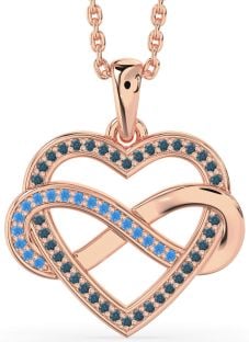 London Blue Topaz & Swiss Blue Topaz Rose Gold Heart Infinity Necklace