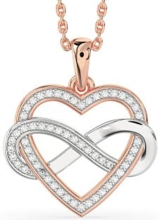 Diamond Platinum & Rose Gold Heart Infinity Necklace