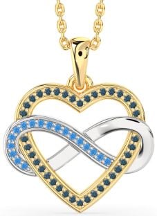 London Blue Topaz & Swiss Blue Topaz Platinum & Yellow Gold Heart Infinity Necklace