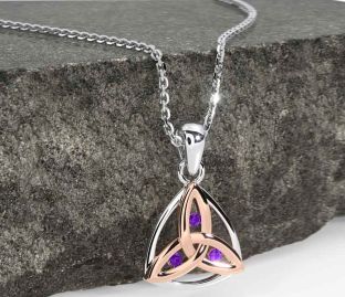 Amethyst Rose Gold Silver Celtic Trinity Knot Necklace
