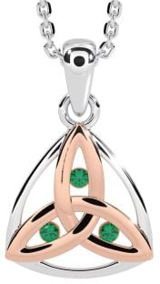 Emerald Rose Gold Silver Celtic Trinity Knot Necklace