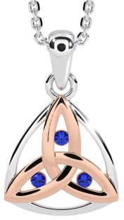 Sapphire Rose Gold Silver Celtic Trinity Knot Necklace
