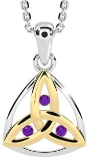 Amethyst Gold Silver Celtic Trinity Knot Necklace