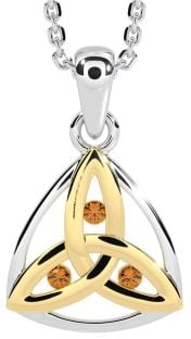 Citrine Gold Silver Celtic Trinity Knot Necklace