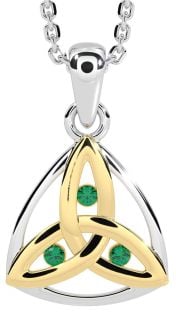 Emerald Gold Silver Celtic Trinity Knot Necklace