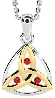 Ruby Gold Silver Celtic Trinity Knot Necklace