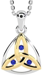 Sapphire Gold Silver Celtic Trinity Knot Necklace