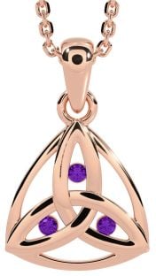 Amethyst Rose Gold Silver Celtic Trinity Knot Necklace