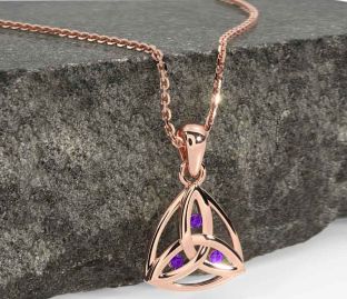 Amethyst Rose Gold Silver Celtic Trinity Knot Necklace