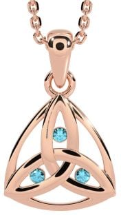 Aquamarine Rose Gold Silver Celtic Trinity Knot Necklace