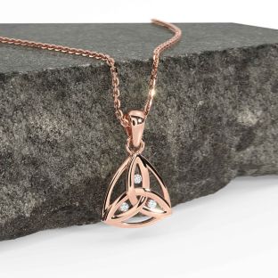 Diamond Rose Gold Silver Celtic Trinity Knot Necklace