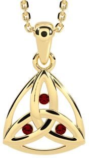 Garnet Gold Silver Celtic Trinity Knot Necklace