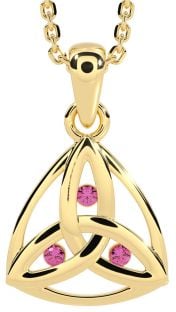 Pink Tourmaline Gold Silver Celtic Trinity Knot Necklace