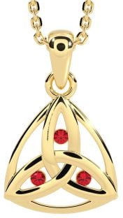 Ruby Gold Silver Celtic Trinity Knot Necklace