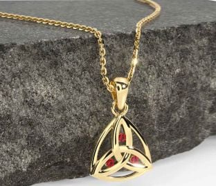 Ruby Gold Silver Celtic Trinity Knot Necklace