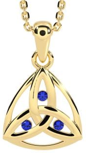 Sapphire Gold Silver Celtic Trinity Knot Necklace