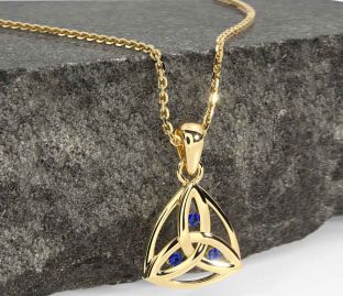 Sapphire Gold Silver Celtic Trinity Knot Necklace
