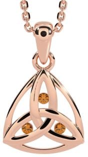 Citrine Rose Gold Celtic Trinity Knot Necklace