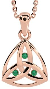 Emerald Rose Gold Celtic Trinity Knot Necklace
