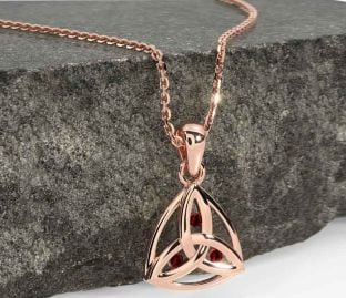 Garnet Rose Gold Celtic Trinity Knot Necklace