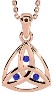 Sapphire Rose Gold Celtic Trinity Knot Necklace