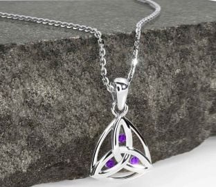 Amethyst Silver Celtic Trinity Knot Necklace