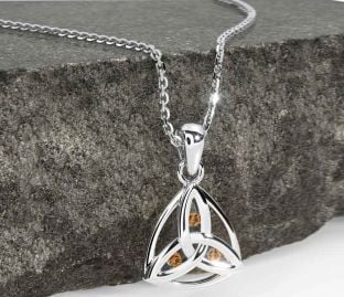 Citrine Silver Celtic Trinity Knot Necklace