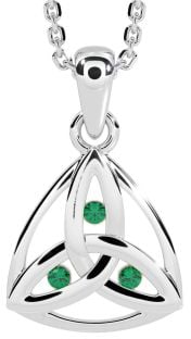 Emerald Silver Celtic Trinity Knot Necklace