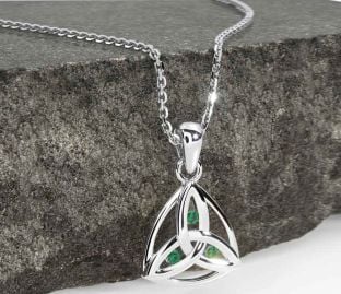 Emerald Silver Celtic Trinity Knot Necklace