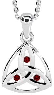 Garnet Silver Celtic Trinity Knot Necklace