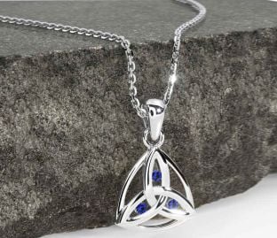 Sapphire Silver Celtic Trinity Knot Necklace