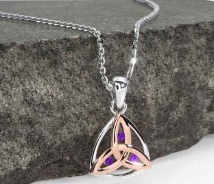 Amethyst Rose Gold Silver Celtic Trinity Knot Necklace