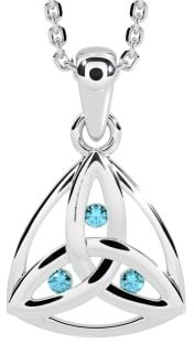 Aquamarine White Gold Celtic Trinity Knot Necklace