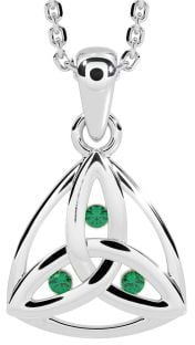 Emerald White Gold Celtic Trinity Knot Necklace