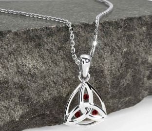 Garnet White Gold Celtic Trinity Knot Necklace