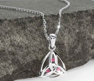 Pink Tourmaline White Gold Celtic Trinity Knot Necklace