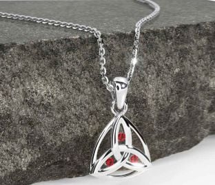 Ruby White Gold Celtic Trinity Knot Necklace