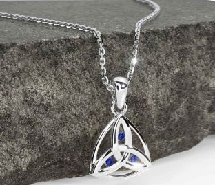 Sapphire White Gold Celtic Trinity Knot Necklace